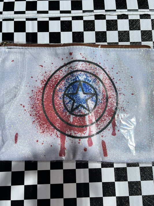 SAMPLE Caps Shield Glitter Make-Up Bag- Captain America Zip Case