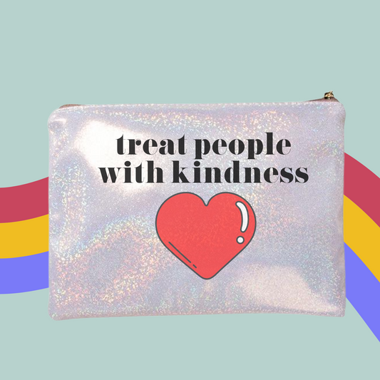 Treat People With Kindness Glitter Make-Up Bag- Styles Zip Case