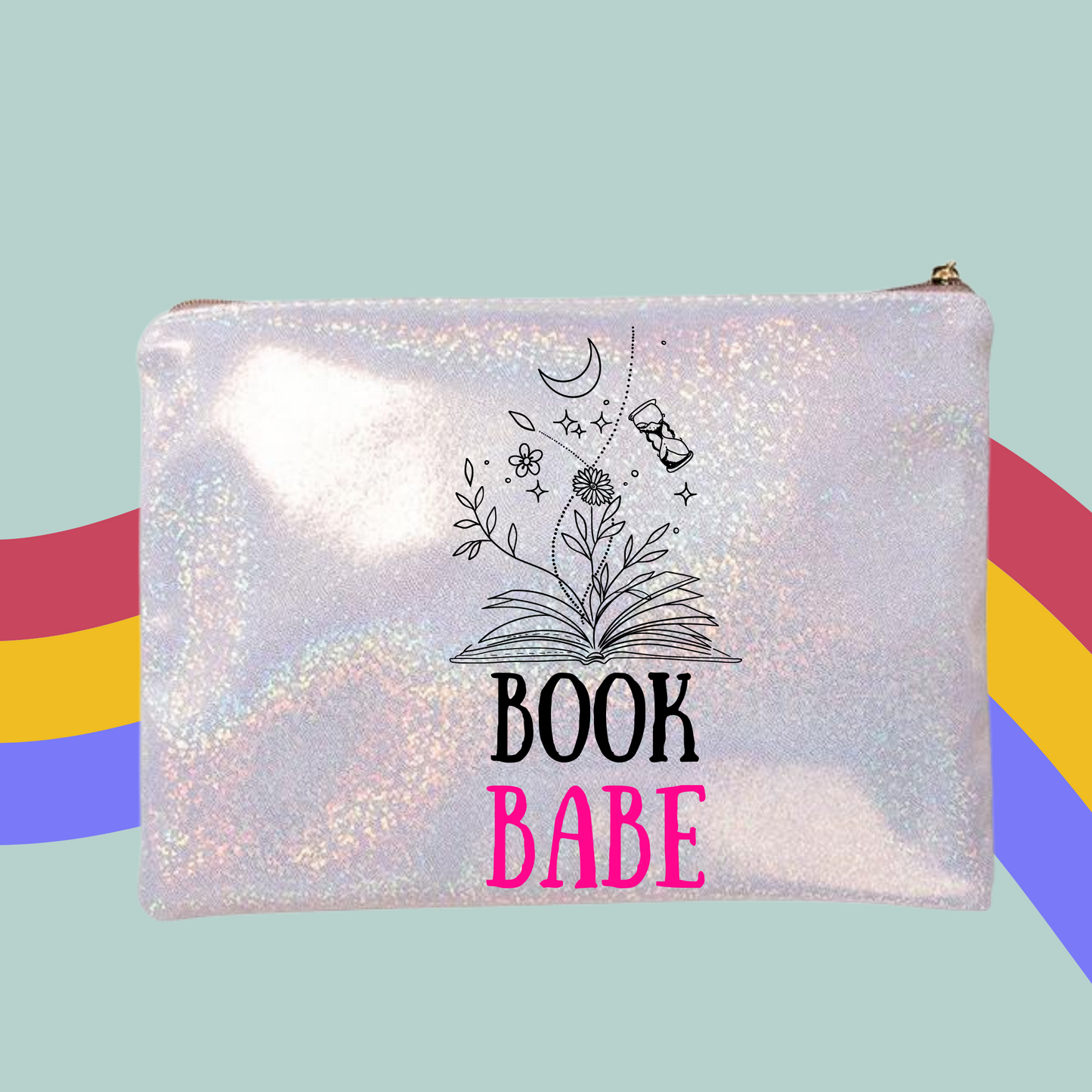 Book Babe Bookish Glitter Make-Up Bag- Book Lover Zip Case