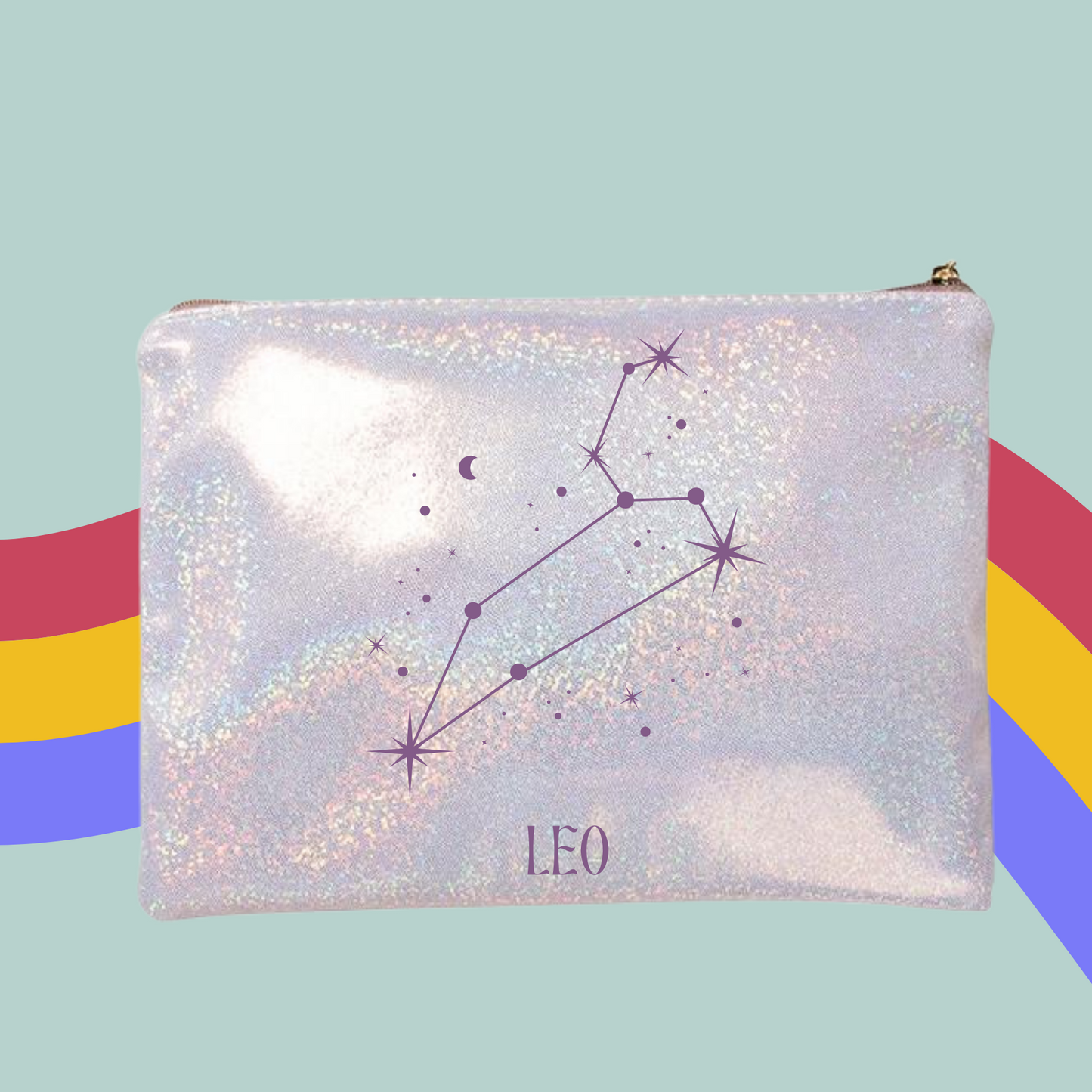 Zodiac Glitter Make-Up Bag- Star Signs Zip Case