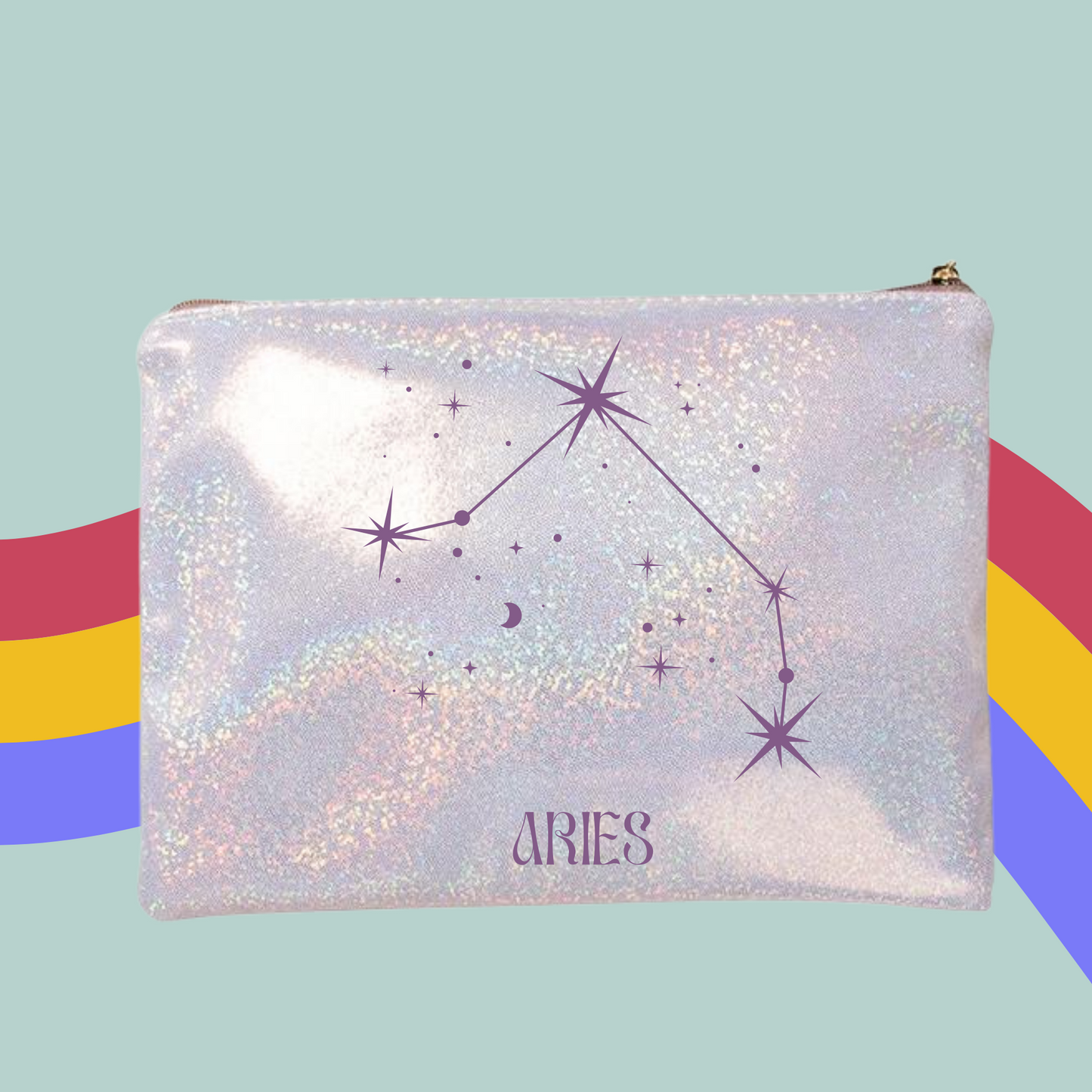 Zodiac Glitter Make-Up Bag- Star Signs Zip Case