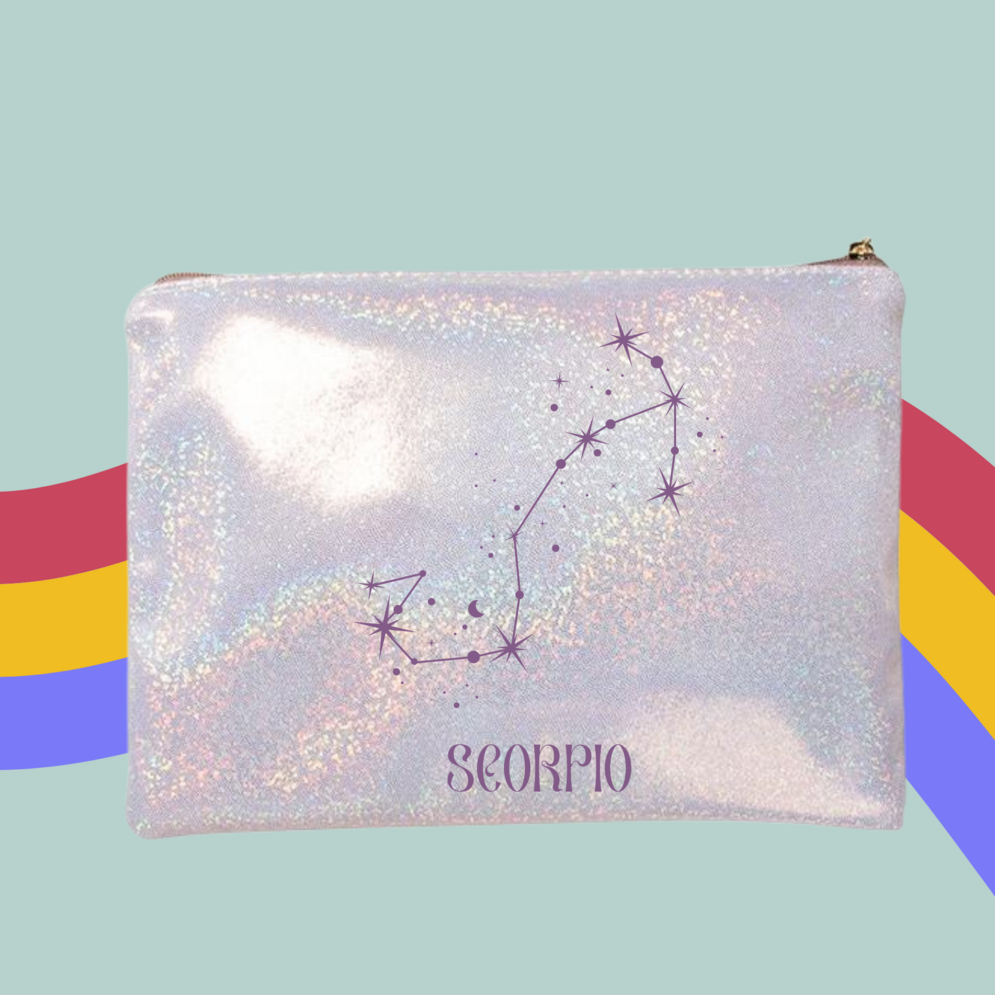 Zodiac Glitter Make-Up Bag- Star Signs Zip Case