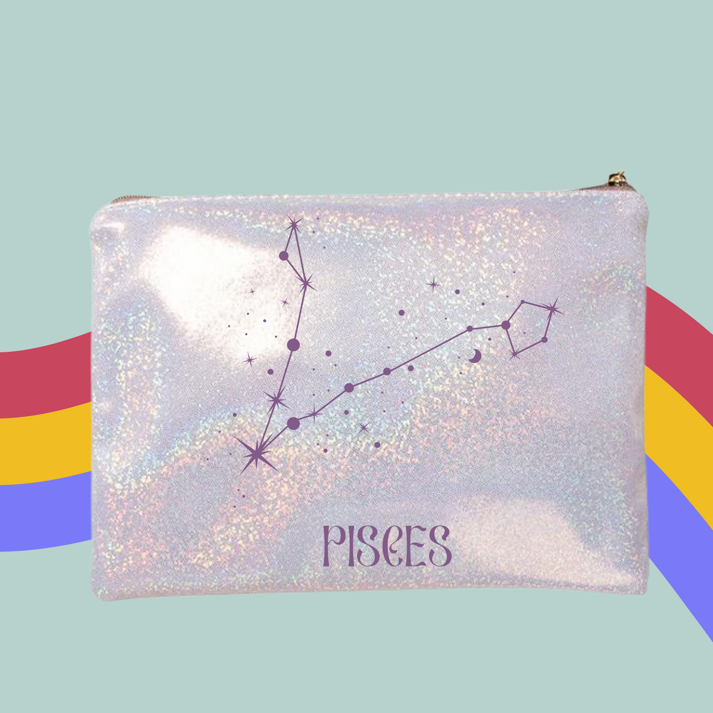 Zodiac Glitter Make-Up Bag- Star Signs Zip Case