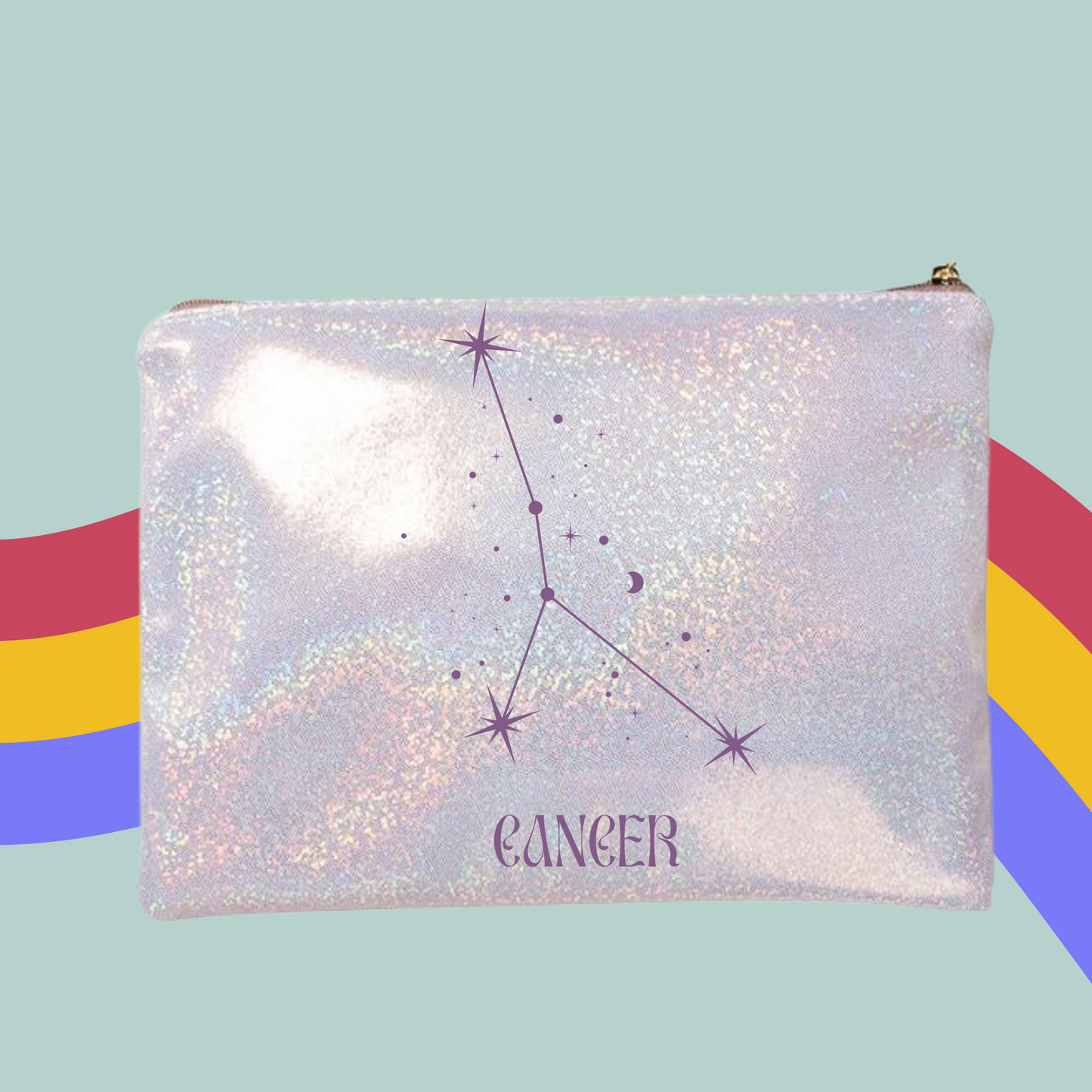 Zodiac Glitter Make-Up Bag- Star Signs Zip Case