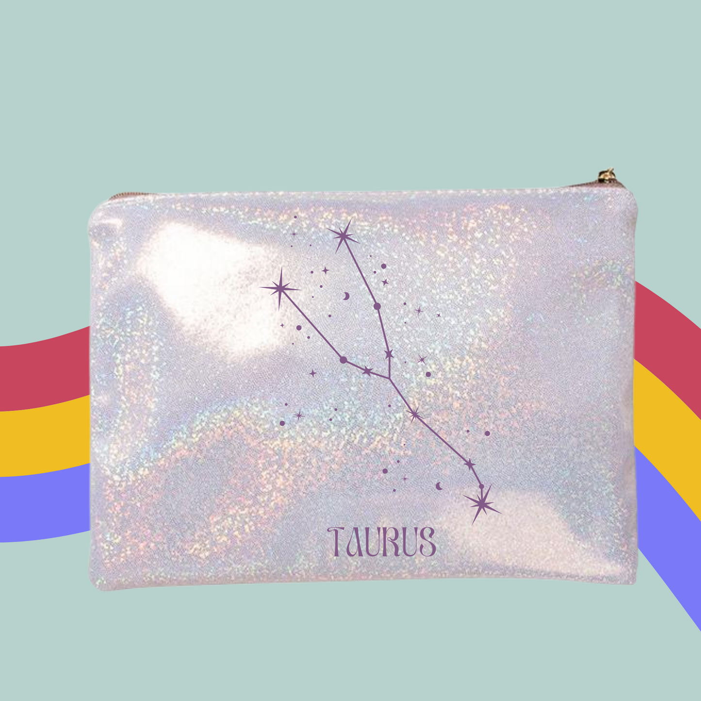 Zodiac Glitter Make-Up Bag- Star Signs Zip Case