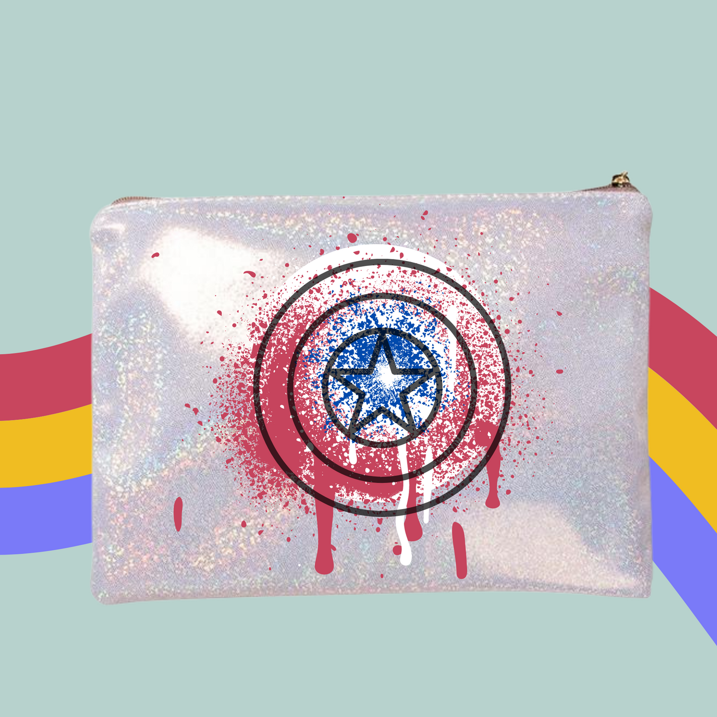 Caps Shield Glitter Make-Up Bag- Captain America Zip Case